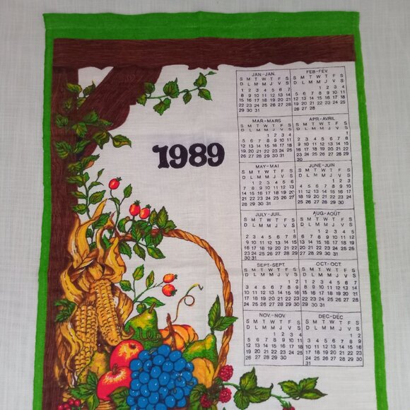 Vintage 1989 Linen Tea Towel Calendar Fall Autumn Cottage Granny Core Decor - Picture 3 of 4